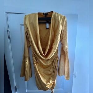 Ruched Plunge Cowl Neck Drape Dress